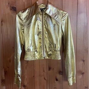 Climax for David Howard Vintage Gold Lame 70s Collared Crop Bomber Disco Jacket
